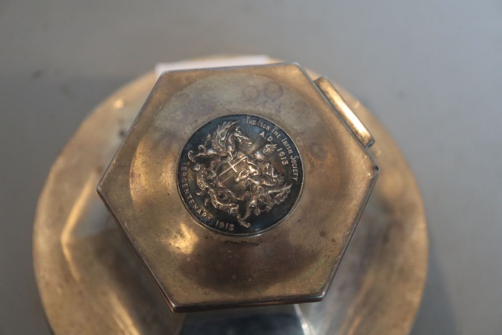 A George V silver circular inkwell